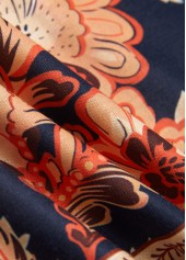 Dark Blue dresses,Floral dresses,Plants dresses,Everyday dresses,Casual dresses,ROTITA Circular Ring Floral Print Dark Blue Round Neck Dress