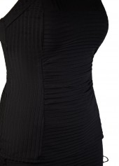Black swimwear,Plain Color swimwear,ROTITA Ruched Black Square Neck Tankini Set