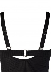 Black swimwear,Plain Color swimwear,ROTITA Ruched Black Square Neck Tankini Set