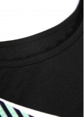 Black tops,Geometric tops,ROTITA Patchwork Geometric Print Black Round Neck T Shirt