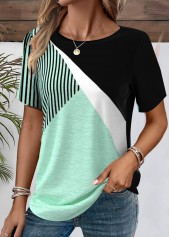 t-shirt col rond noir à imprimé géométrique patchwork rotita