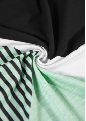 Black tops,Geometric tops,ROTITA Patchwork Geometric Print Black Round Neck T Shirt