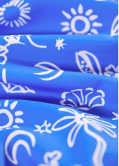 Blue swimwear,Floral swimwear,Plants swimwear,Geometric swimwear,ROTITA Cut Out Blue Floral Print Mid Waisted Tankini Set