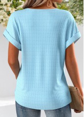 Light Blue tops,Plain Color tops,ROTITA Jacquard Light Blue V Neck Short Sleeve T Shirt