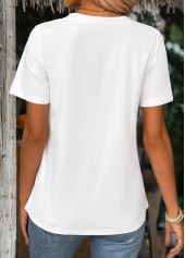 White tops,Plain Color tops,ROTITA White Round Neck Short Sleeve T Shirt