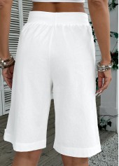 White bottoms,Plain Color bottoms,White Straight Leg Elastic Waist High Waisted Shorts