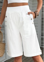 White bottoms,Plain Color bottoms,White Straight Leg Elastic Waist High Waisted Shorts