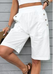 White bottoms,Plain Color bottoms,White Straight Leg Elastic Waist High Waisted Shorts