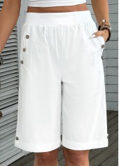 White bottoms,Plain Color bottoms,White Straight Leg Elastic Waist High Waisted Shorts
