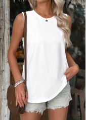 White tops,Plain Color tops,ROTITA Breathable White Round Neck Sleeveless Tank Top