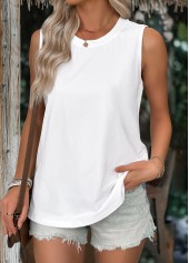 White tops,Plain Color tops,ROTITA Breathable White Round Neck Sleeveless Tank Top
