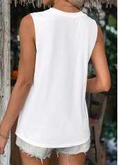 White tops,Plain Color tops,ROTITA Breathable White Round Neck Sleeveless Tank Top