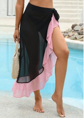 Black swimwear,Contrast Color swimwear,Black Ruffle Patchwork Curved hem Cover Up