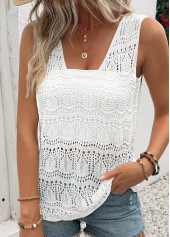 White tops,Plain Color tops,White V Neck Sleeveless Tank Top