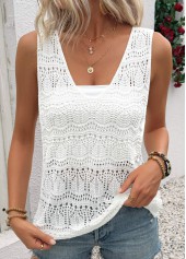 White tops,Plain Color tops,White V Neck Sleeveless Tank Top
