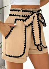 Light Coffee bottoms,Contrast Color bottoms,Light Coffee Elastic Waist High Waisted Shorts
