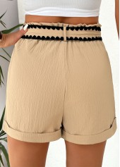 Light Coffee bottoms,Contrast Color bottoms,Light Coffee Elastic Waist High Waisted Shorts