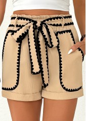 Light Coffee bottoms,Contrast Color bottoms,Light Coffee Elastic Waist High Waisted Shorts