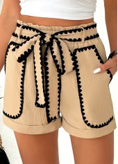 Light Coffee bottoms,Contrast Color bottoms,Light Coffee Elastic Waist High Waisted Shorts
