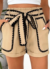 Shorts mit elastischer Taille und hoher Taille in Hellkaffee