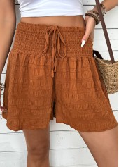 Terracotta bottoms,Plain Color bottoms,Terracotta Wide Leg Elastic Waist High Waisted Shorts