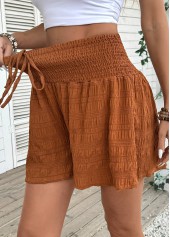 Terracotta bottoms,Plain Color bottoms,Terracotta Wide Leg Elastic Waist High Waisted Shorts