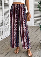 Dark Coffee bottoms,Geometric bottoms,Geometric Print Dark Coffee Wide Leg Elastic Waist Pants
