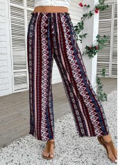 Hose mit weitem Bein und elastischer Taille im Dunkelkaffee mit geometrischem Print