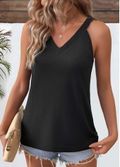 Black tops,Plain Color tops,ROTITA Black V Neck Short Sleeve Tank Top