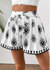 Weiße Shorts mit weitem Bein und elastischer Taille im Tribal-Print