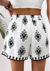 White bottoms,Tribal bottoms,Tribal Print White Wide Leg Elastic Waist Shorts