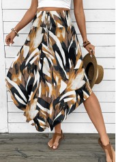 A-Linien-Rock mit elastischer Taille und Bohemien-Print in dunklem Kamel