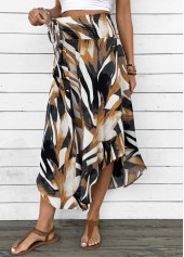 Dark Camel bottoms,Tribal bottoms,Bohemian Print Dark Camel Elastic Waist A Line Skirt