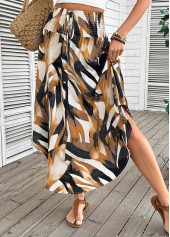 Dark Camel bottoms,Tribal bottoms,Bohemian Print Dark Camel Elastic Waist A Line Skirt