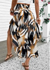 Dark Camel bottoms,Tribal bottoms,Bohemian Print Dark Camel Elastic Waist A Line Skirt