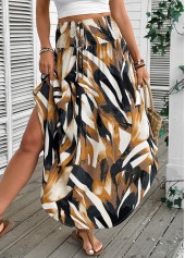 Dark Camel bottoms,Tribal bottoms,Bohemian Print Dark Camel Elastic Waist A Line Skirt