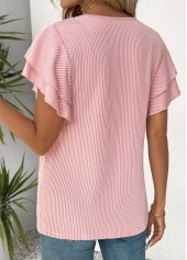Light Pink tops,Plain Color tops,ROTITA Light Pink Round Neck Short Sleeve T Shirt
