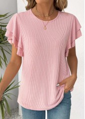 ROTITA Light Pink Round Neck Short Sleeve T Shirt