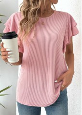 Light Pink tops,Plain Color tops,ROTITA Light Pink Round Neck Short Sleeve T Shirt