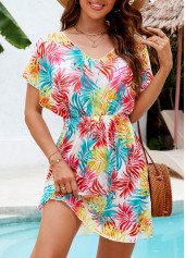 cache-maillot imprimé plantes tropicales multicolores