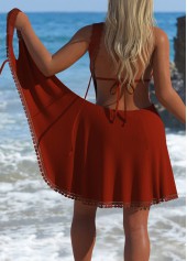 Coral swimwear,Plain Color swimwear,ROTITA Lace Coral V Neck Cover Up
