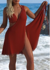 Coral swimwear,Plain Color swimwear,ROTITA Lace Coral V Neck Cover Up