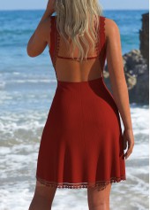Coral swimwear,Plain Color swimwear,ROTITA Lace Coral V Neck Cover Up