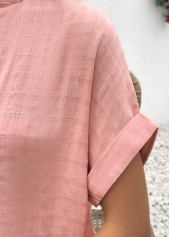 Dusty Pink tops,Plain Color tops,ROTITA Dusty Pink Split Neck Short Sleeve Blouse