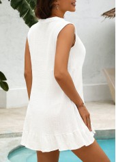 White swimwear,Plain Color swimwear,White Sleeveless Ruffle Detail Cover Up