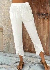White bottoms,Plain Color bottoms,White Elastic Waist High Waisted Pants