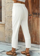 White bottoms,Plain Color bottoms,White Elastic Waist High Waisted Pants