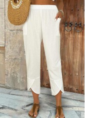White bottoms,Plain Color bottoms,White Elastic Waist High Waisted Pants