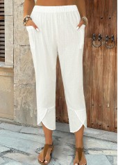 White bottoms,Plain Color bottoms,White Elastic Waist High Waisted Pants