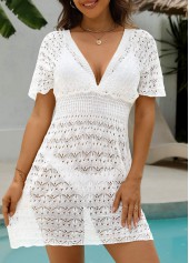 White Hollow Out Smocking Cover Up